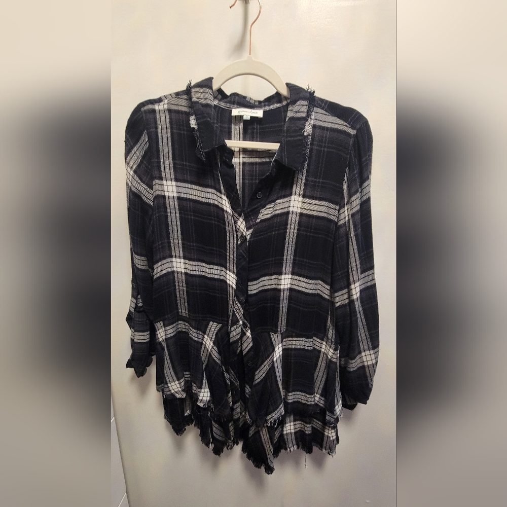 Black and White Plaid Peplum Shirt